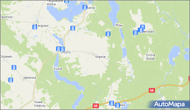 mapa Miętkie gmina Dźwierzuty, Miętkie gmina Dźwierzuty na mapie Targeo