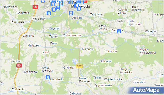 mapa Mikanów, Mikanów na mapie Targeo