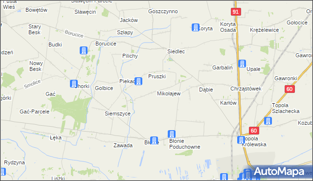 mapa Mikołajew gmina Łęczyca, Mikołajew gmina Łęczyca na mapie Targeo