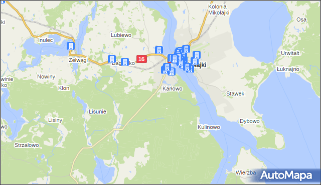 mapa Mikołajki powiat mrągowski, Mikołajki powiat mrągowski na mapie Targeo