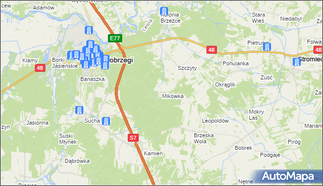 mapa Mikówka gmina Białobrzegi, Mikówka gmina Białobrzegi na mapie Targeo