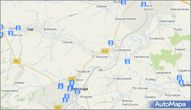 mapa Mikulice gmina Gać, Mikulice gmina Gać na mapie Targeo