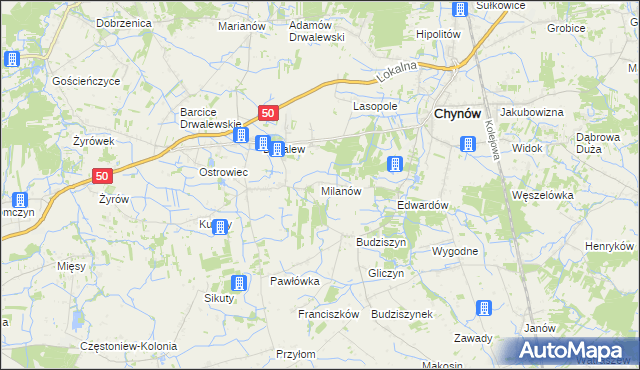 mapa Milanów gmina Chynów, Milanów gmina Chynów na mapie Targeo