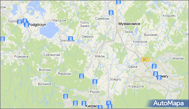 mapa Miłków gmina Podgórzyn, Miłków gmina Podgórzyn na mapie Targeo