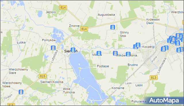 mapa Miłków gmina Siemień, Miłków gmina Siemień na mapie Targeo