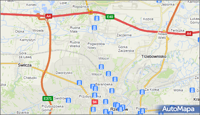 mapa Miłocin gmina Głogów Małopolski, Miłocin gmina Głogów Małopolski na mapie Targeo