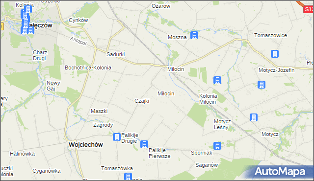 mapa Miłocin gmina Wojciechów, Miłocin gmina Wojciechów na mapie Targeo