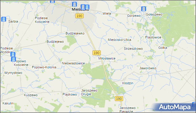 mapa Miłosławice gmina Mieścisko, Miłosławice gmina Mieścisko na mapie Targeo