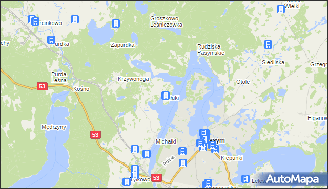 mapa Miłuki gmina Pasym, Miłuki gmina Pasym na mapie Targeo