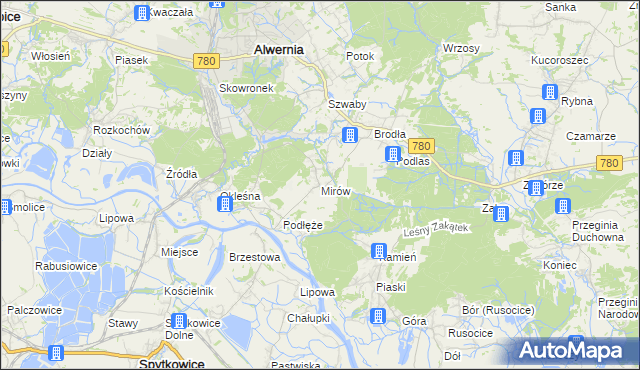 mapa Mirów gmina Alwernia, Mirów gmina Alwernia na mapie Targeo