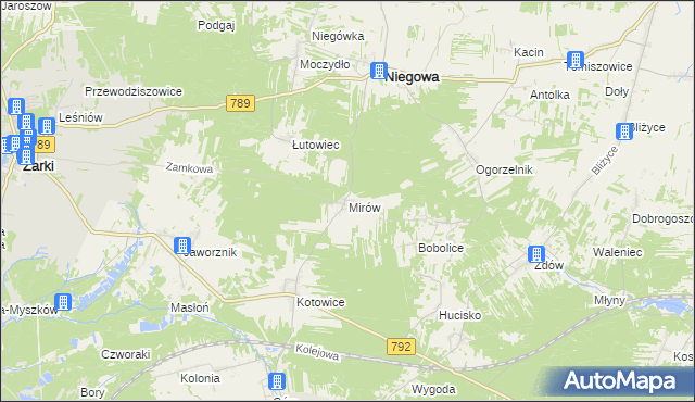 mapa Mirów gmina Niegowa, Mirów gmina Niegowa na mapie Targeo