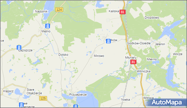 mapa Mirowo gmina Moryń, Mirowo gmina Moryń na mapie Targeo