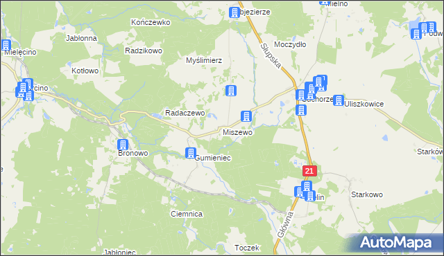 mapa Miszewo gmina Trzebielino, Miszewo gmina Trzebielino na mapie Targeo