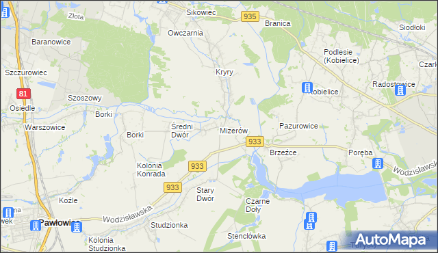 mapa Mizerów, Mizerów na mapie Targeo