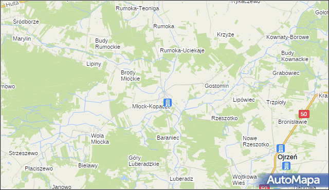 mapa Młock, Młock na mapie Targeo