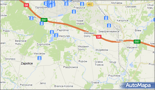 mapa Młodawin Górny, Młodawin Górny na mapie Targeo