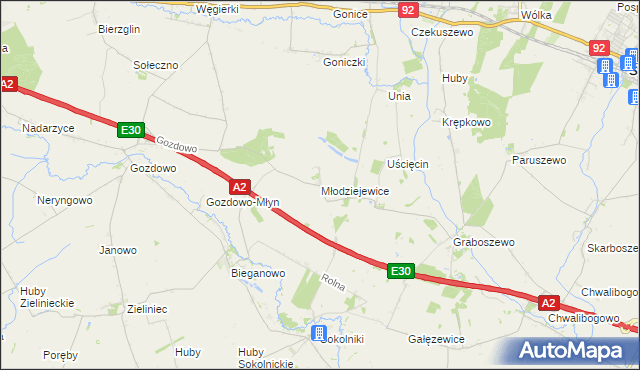 mapa Młodziejewice, Młodziejewice na mapie Targeo