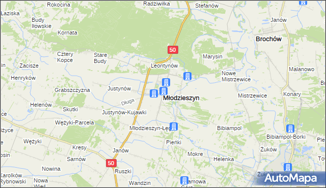mapa Młodzieszyn, Młodzieszyn na mapie Targeo