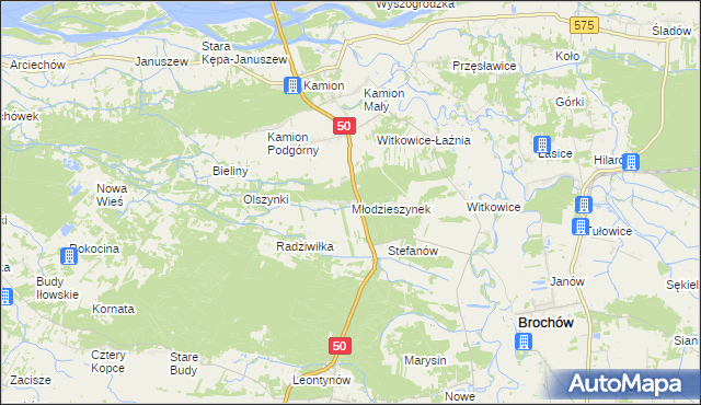 mapa Młodzieszynek gmina Młodzieszyn, Młodzieszynek gmina Młodzieszyn na mapie Targeo