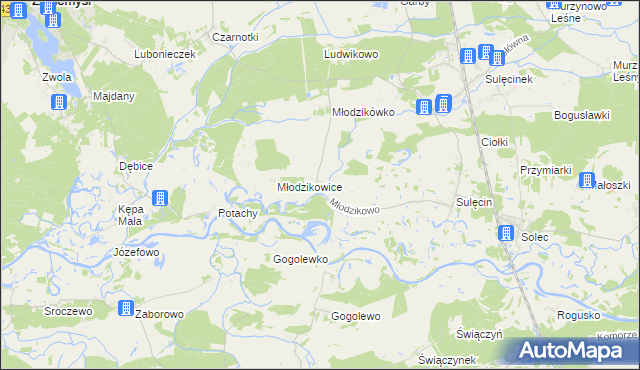 mapa Młodzikowo, Młodzikowo na mapie Targeo