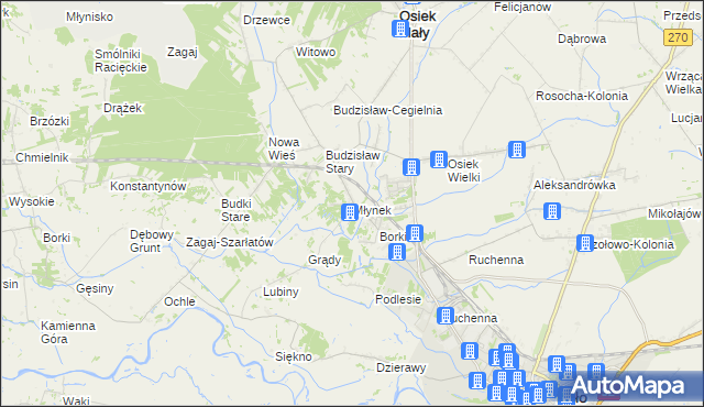 mapa Młynek gmina Osiek Mały, Młynek gmina Osiek Mały na mapie Targeo
