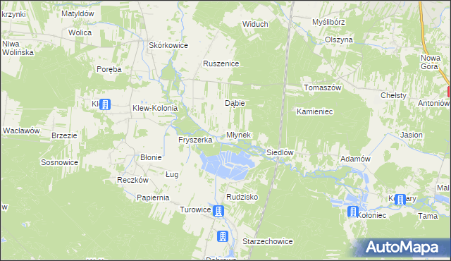mapa Młynek gmina Żarnów, Młynek gmina Żarnów na mapie Targeo