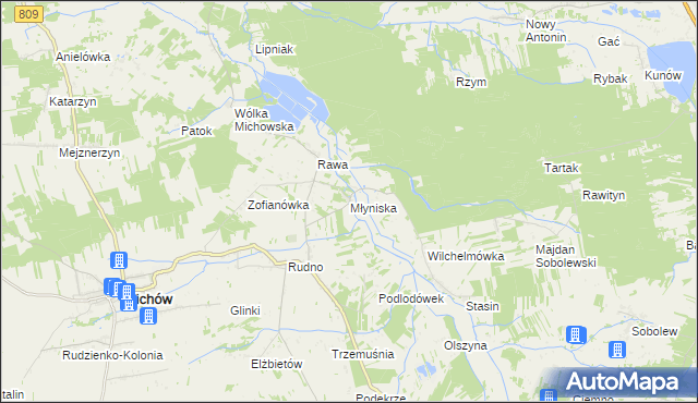 mapa Młyniska gmina Michów, Młyniska gmina Michów na mapie Targeo
