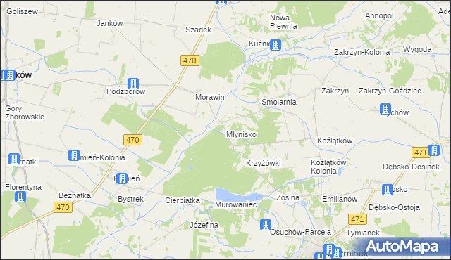 mapa Młynisko gmina Koźminek, Młynisko gmina Koźminek na mapie Targeo