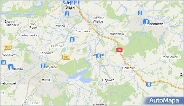 mapa Młyńsko gmina Gryfów Śląski, Młyńsko gmina Gryfów Śląski na mapie Targeo