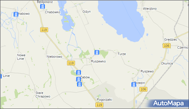 mapa Młyny gmina Pyrzyce, Młyny gmina Pyrzyce na mapie Targeo