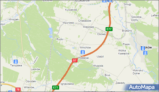 mapa Mnichów gmina Jędrzejów, Mnichów gmina Jędrzejów na mapie Targeo