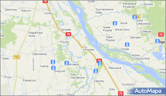 mapa Mniszew gmina Magnuszew, Mniszew gmina Magnuszew na mapie Targeo