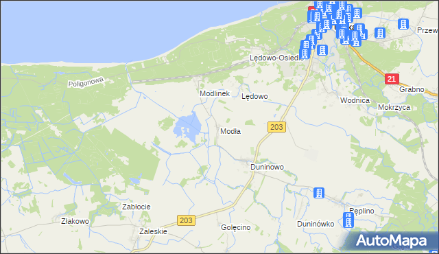 mapa Modła gmina Ustka, Modła gmina Ustka na mapie Targeo