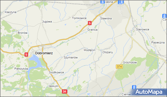mapa Modlęcin, Modlęcin na mapie Targeo