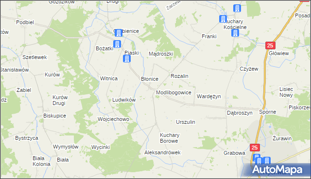 mapa Modlibogowice, Modlibogowice na mapie Targeo