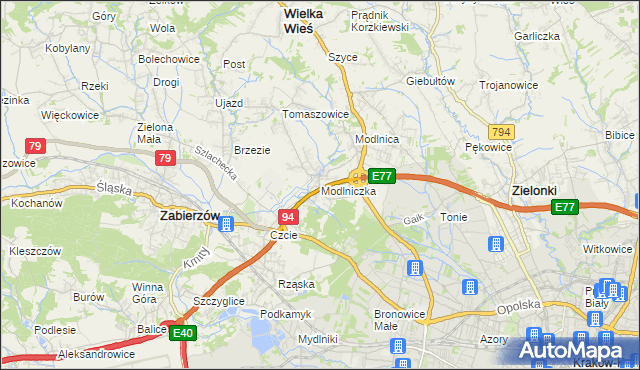 mapa Modlniczka, Modlniczka na mapie Targeo