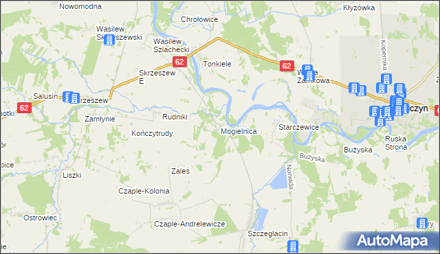 mapa Mogielnica gmina Korczew, Mogielnica gmina Korczew na mapie Targeo