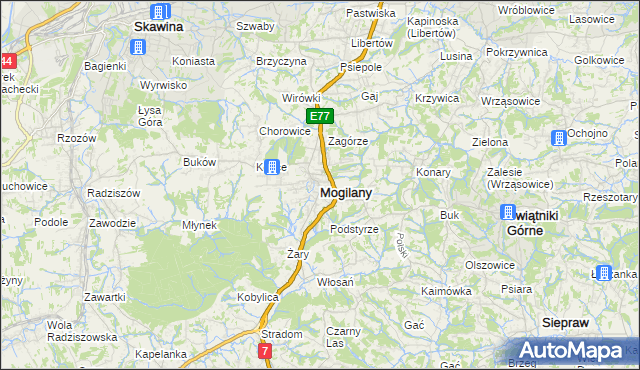 mapa Mogilany, Mogilany na mapie Targeo