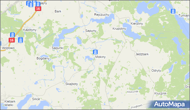 mapa Mokiny, Mokiny na mapie Targeo