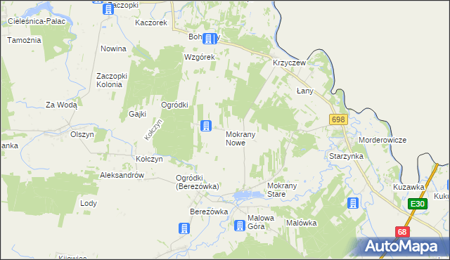 mapa Mokrany Nowe, Mokrany Nowe na mapie Targeo