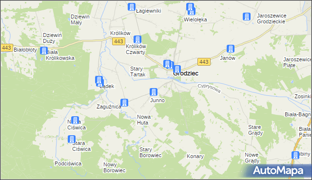mapa Mokre gmina Grodziec, Mokre gmina Grodziec na mapie Targeo