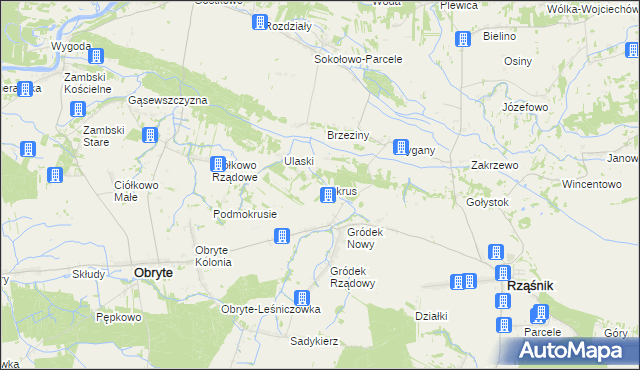 mapa Mokrus gmina Obryte, Mokrus gmina Obryte na mapie Targeo