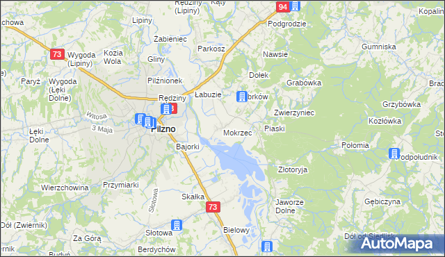 mapa Mokrzec gmina Pilzno, Mokrzec gmina Pilzno na mapie Targeo