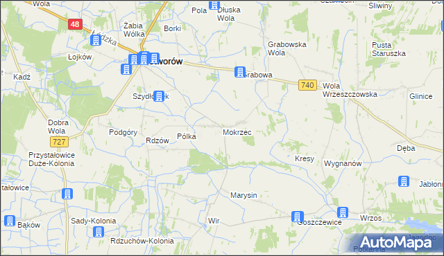 mapa Mokrzec gmina Potworów, Mokrzec gmina Potworów na mapie Targeo