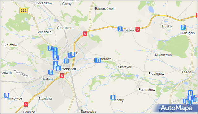 mapa Morawa gmina Strzegom, Morawa gmina Strzegom na mapie Targeo