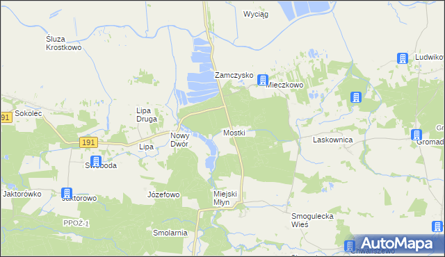 mapa Mostki gmina Gołańcz, Mostki gmina Gołańcz na mapie Targeo