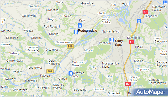 mapa Mostki gmina Stary Sącz, Mostki gmina Stary Sącz na mapie Targeo
