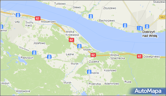 mapa Mostki gmina Włocławek, Mostki gmina Włocławek na mapie Targeo