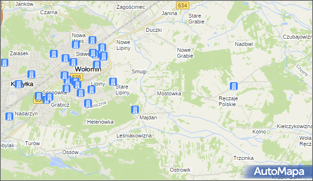 mapa Mostówka gmina Wołomin, Mostówka gmina Wołomin na mapie Targeo