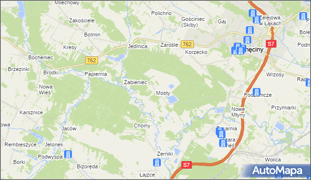 mapa Mosty gmina Chęciny, Mosty gmina Chęciny na mapie Targeo